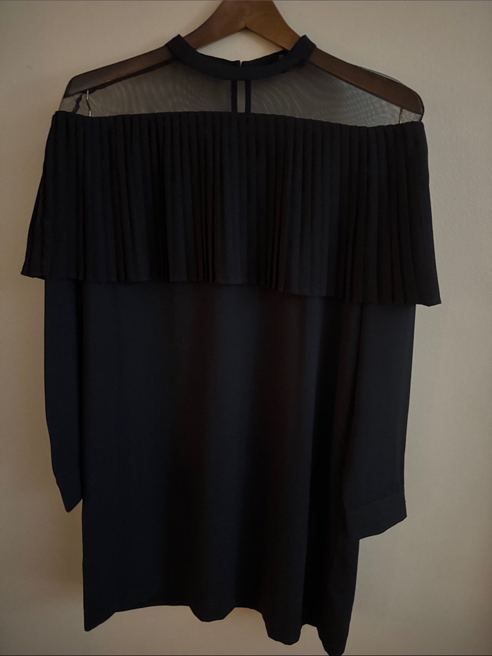 Maje Black Off-Shoulder Pleated Mini Dress